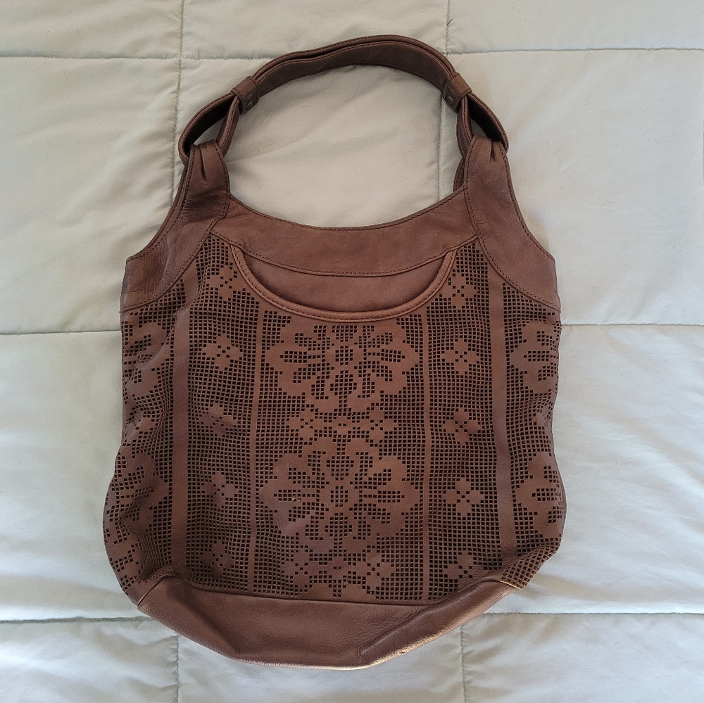 Lockheart bag, soft leather hobo with cut out flower design